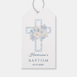 Etiqueta Para Presente Floral Blue Cross Baptism Gift Tag