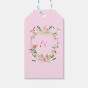 Etiqueta Para Presente Floral Crest Monograma Rosa