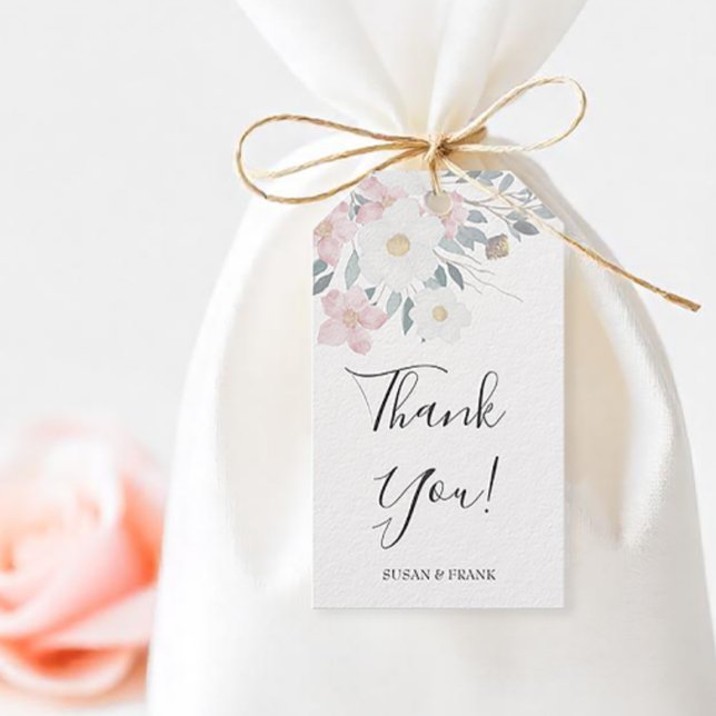 Etiqueta Para Presente Floral de Aquarela Rosa (Personalized pink floral wedding favor tag)