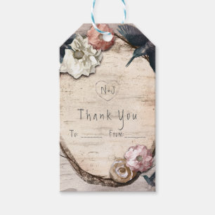 Etiqueta Para Presente Floral de Birch Branco Russo e Favor de Hummingbir