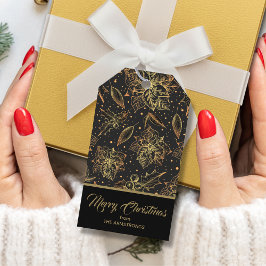 Etiqueta Para Presente Floral de Natal Dourado e Preto