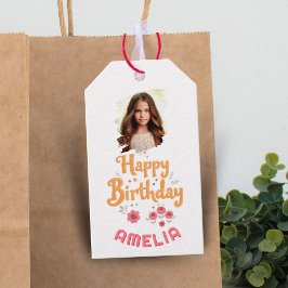 Etiqueta Para Presente Floral Flowers Happy Birthday Handlettering Photo 
