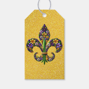 Etiqueta Para Presente Floral Mardi Gras fleur de lis