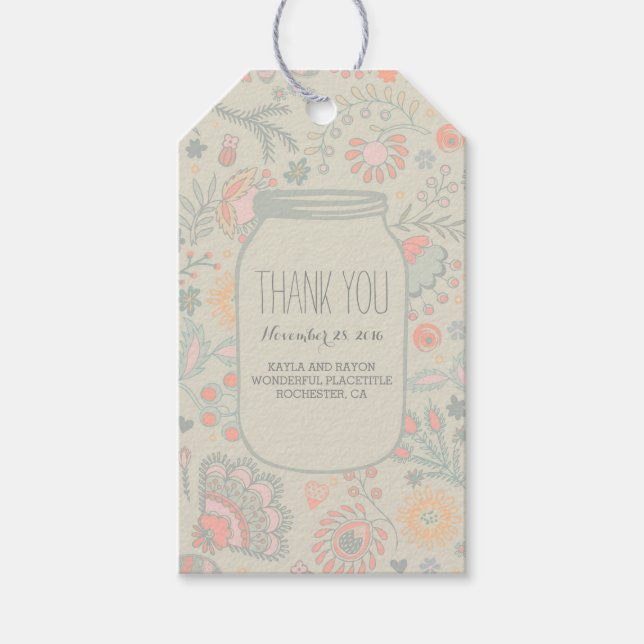 Etiqueta Para Presente Floral Mason Jar Rustic Wedding (Frente)