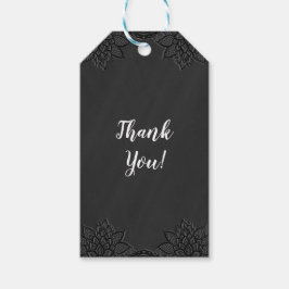 Etiqueta Para Presente Floral Preto Quadro-Negro e Renda Casamento Countr