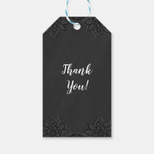 Etiqueta Para Presente Floral Preto Quadro-Negro e Renda Casamento Countr