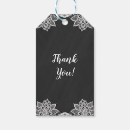 Etiqueta Para Presente Floral Preto Quadro-Negro e Renda Casamento no Cam