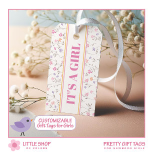 Etiqueta Para Presente Floral rosa É um Chá de fraldas personalizável par
