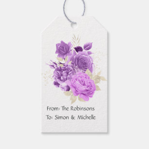 Etiqueta Para Presente Floral Roxo e Marfim