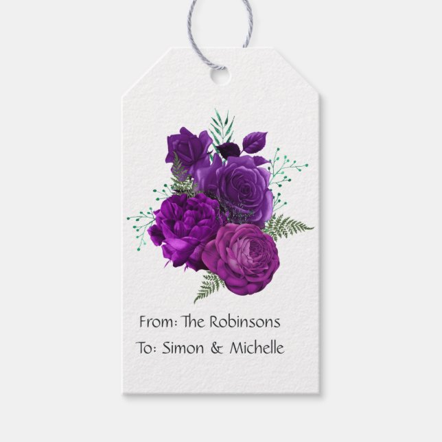 Etiqueta Para Presente Floral roxo e verde (Frente)