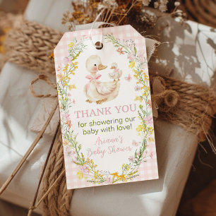 Etiqueta Para Presente Floral Silly Goose Rosa Obrigado no Chá de Bebê