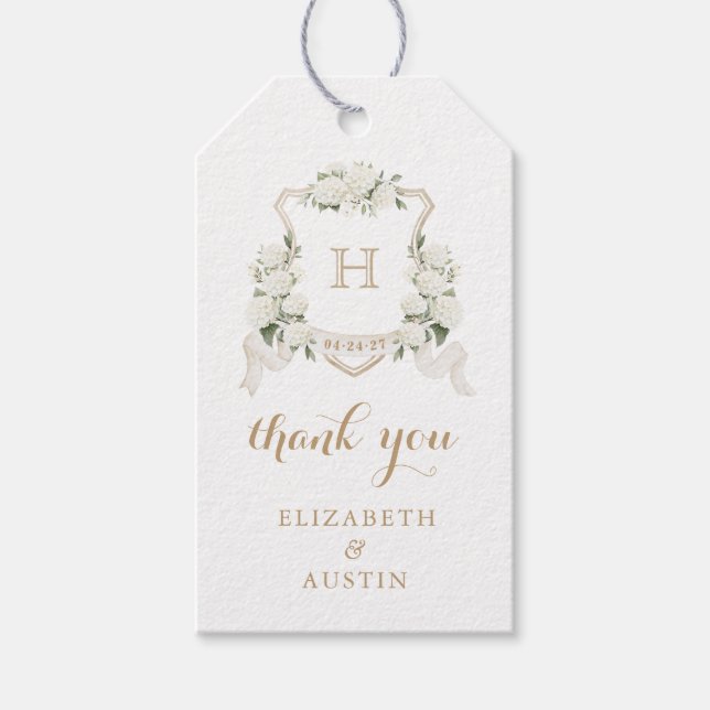 Etiqueta Para Presente Floral White Hydrangea Crest Casamento Obrigado (Frente)
