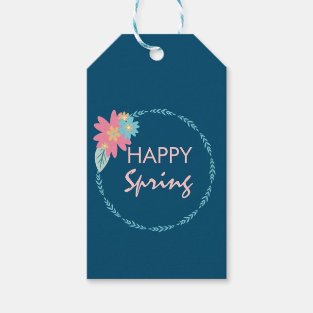 Etiqueta Para Presente Floral Wreath Birthday do Partido primavera (Frente)