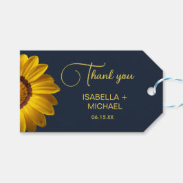 Etiqueta Para Presente Flores amarelas no Monograma de fundo azul Marinho