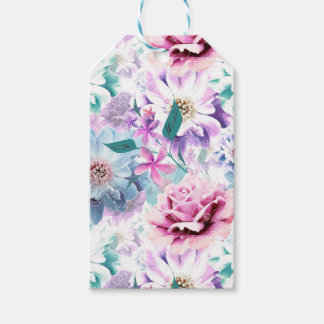 Etiqueta Para Presente Flores azuis, cor de água rosa.