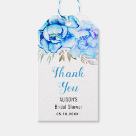 Etiqueta Para Presente Flores azuis de aquarela Obrigado chá de panela