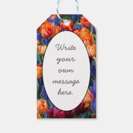 Etiqueta Para Presente Flores Azuis, Laranja e Vermelhas