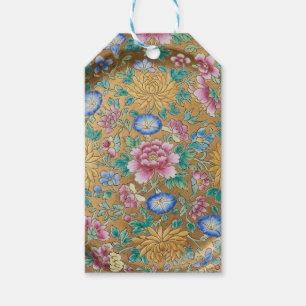 Etiqueta Para Presente Flores Chinoiserie Millefleur Dourado