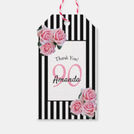 Etiqueta Para Presente Flores cor-de-rosa de 90 aniversário em listras br