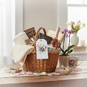 Etiqueta Para Presente Flores cor-de-rosa e azul Feliz Dia das Mães