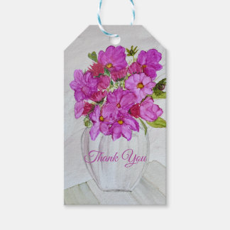 Etiqueta Para Presente Flores Cor-de-Rosa em Vaso