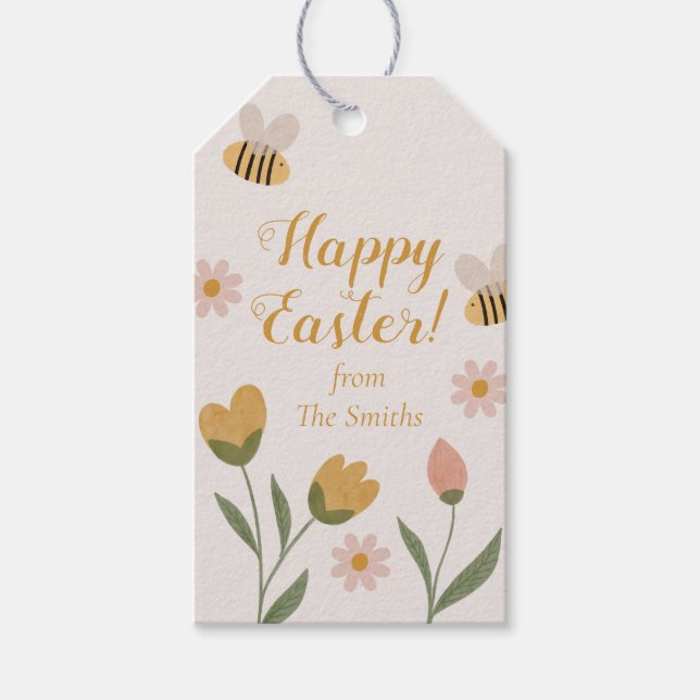 Etiqueta Para Presente Flores de Aquarela & Abelhas Primavera Páscoa (Frente)