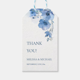 Etiqueta Para Presente Flores de Aquarela Azul Casamento Agradecimento