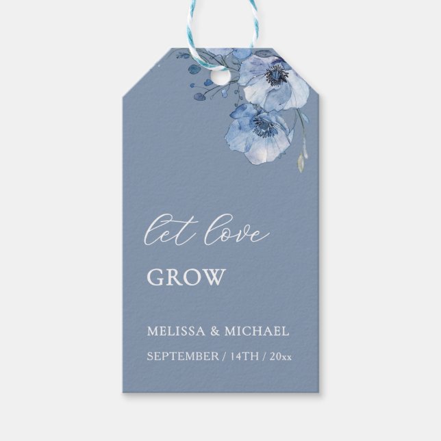 Etiqueta Para Presente Flores de Aquarela Azul Casamento Agradecimento (Frente)