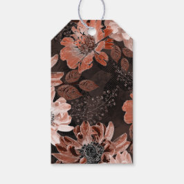 Etiqueta Para Presente Flores de creme, teracote sobre fundo castanho esc