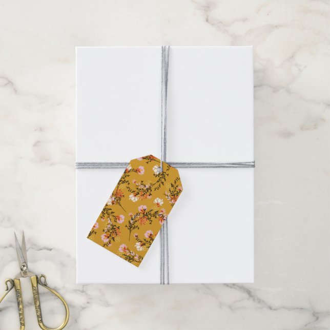 Etiqueta Para Presente Flores de fundo amarelas (Com cordão)