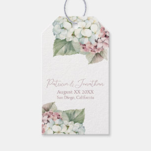 Etiqueta Para Presente Flores de Hortênsia em Aquarela Rosa e Branca