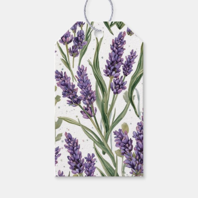 Etiqueta Para Presente Flores de Lavanda Roxa Botânica Aquarela (Frente)