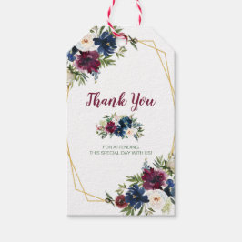 Etiqueta Para Presente Flores de Marinho Geométrico Borgonha Obrigado