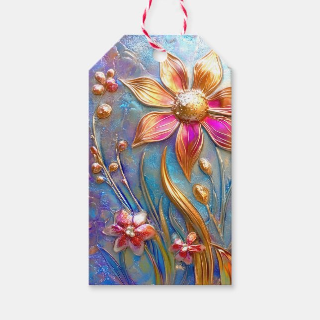 Etiqueta Para Presente Flores de Metal (Frente)