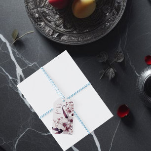 Etiqueta Para Presente Flores de Orquídea Branco e Magenta Monograma