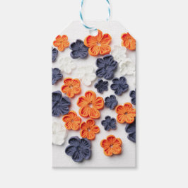 Etiqueta Para Presente Flores de tecido feitas à mão na primavera laranja