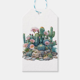 Etiqueta Para Presente Flores do deserto de aquarelas cactos.