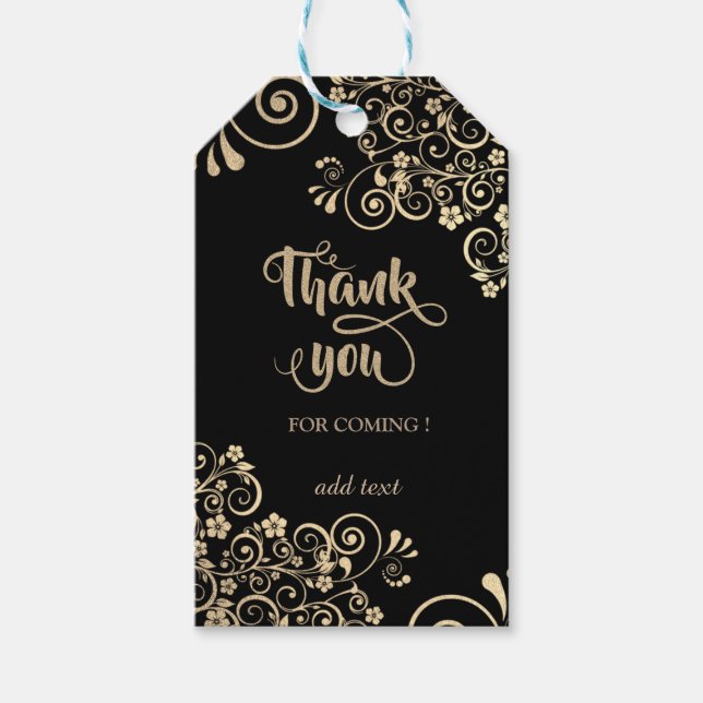 Etiqueta Para Presente Flores Douradas Elegantes De Chic Obrigado (Frente)