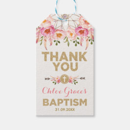 Etiqueta Para Presente Flores Douradas Rosa Rosa-Rosa Femininas - Batismo