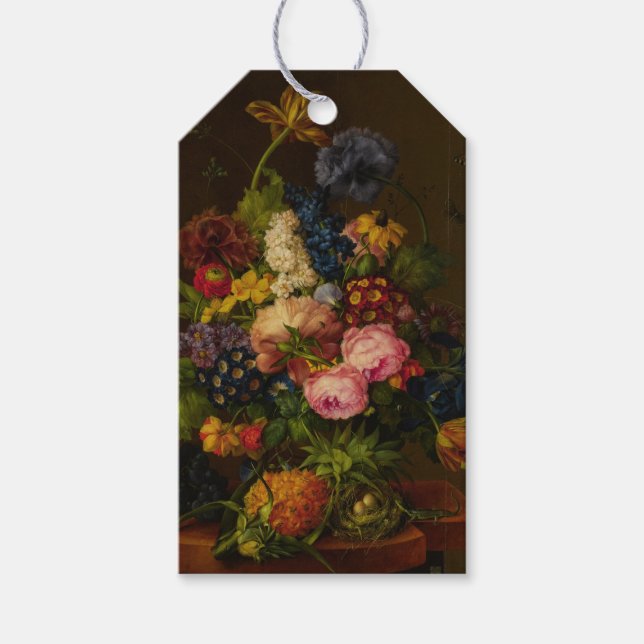 Etiqueta Para Presente Flores e Abacaxi sobre um Entablamento (Frente)