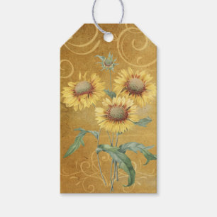 Etiqueta Para Presente Flores e Espirais Amarelas Vintage
