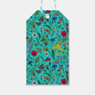 Etiqueta Para Presente Flores e mariposas selvagens em teal
