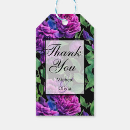 Etiqueta Para Presente Flores elegantes de magenta roxo em aquarela