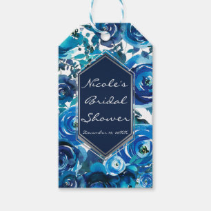 Etiqueta Para Presente Flores Florais Índigo Azul Elegantes Chic Casament