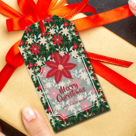 Etiqueta Para Presente Flores Folhas Férias Natal Poinsettia