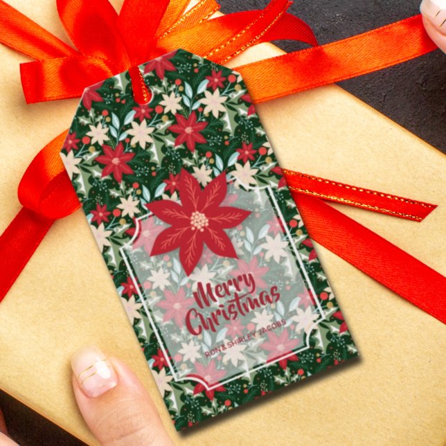 Etiqueta Para Presente Flores Folhas Férias Natal Poinsettia (Criador carregado)