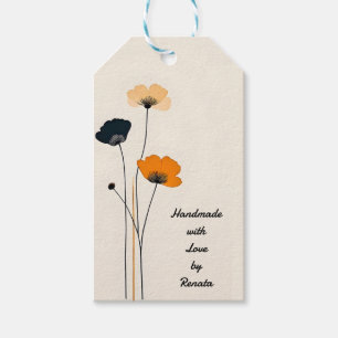 Etiqueta Para Presente Flores Laranja Preto Amarelo Minimalistas