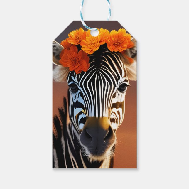 Etiqueta Para Presente Flores Laranja vestidas De Zebra Cuta (Frente)