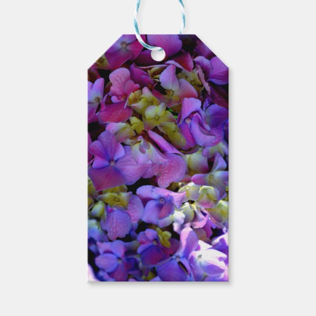 Etiqueta Para Presente Flores magenta púrpura amarelas Hydrangas (Frente)