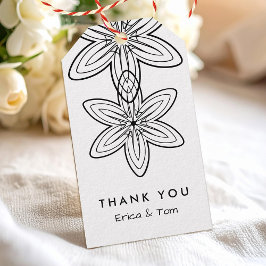 Etiqueta Para Presente Flores minimalistas retrô em preto e branco
